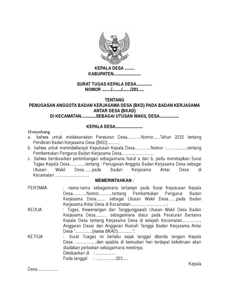 Surat Tugas Kepala Desa Tentang Bkd