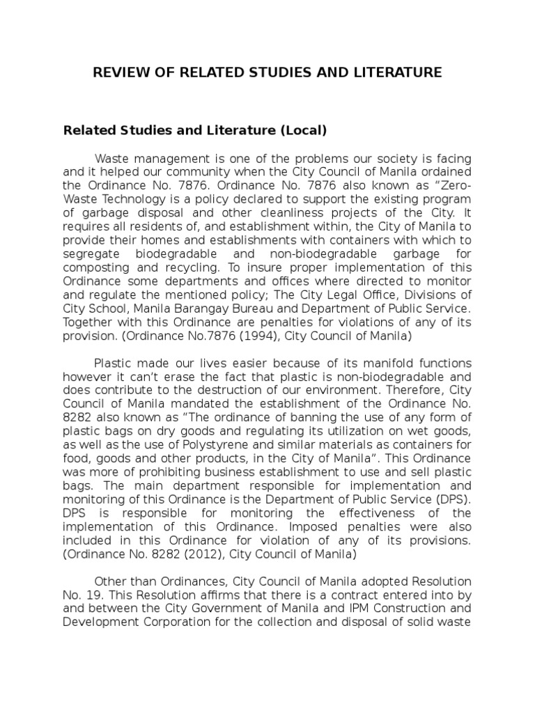Review of related studies and literature docx waste management waste