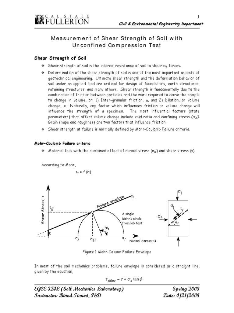 Unconfined Compression Test Strength Of Materials Soil Mechanics