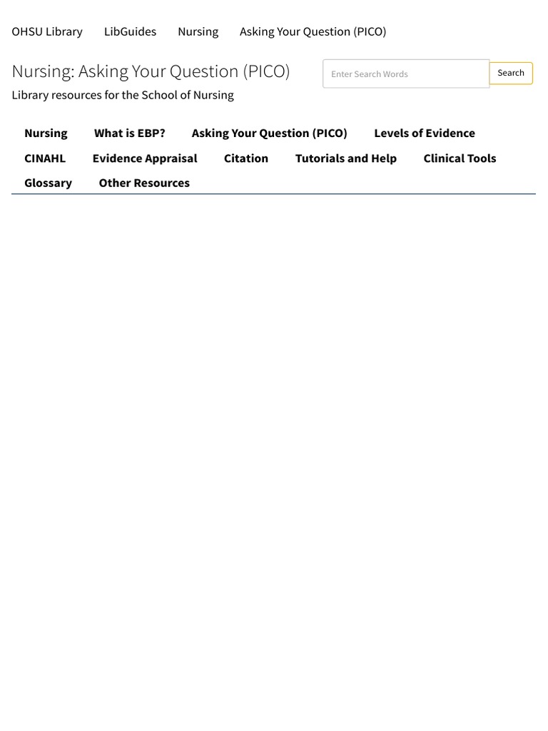 Asking Your Question (PICO) Nursing PDF Medical Diagnosis