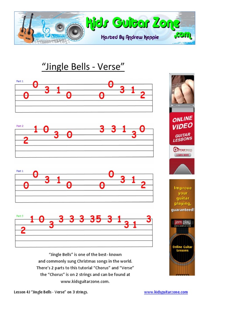 Jingle Bells Guitar Lesson for Kids | PDF, image size:768x1024
