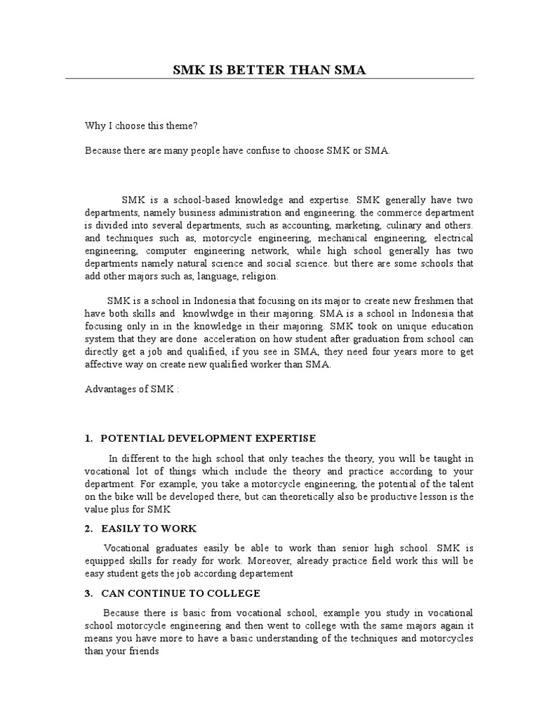 Advantages of SMK Over SMA in Indonesia | PDF