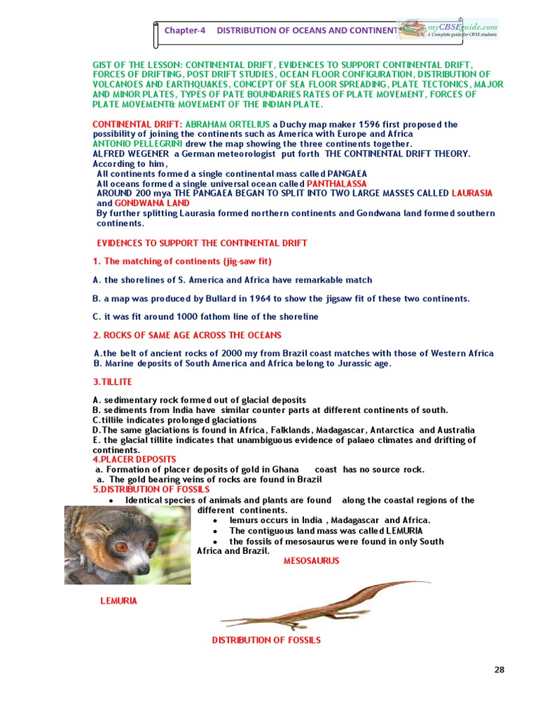 11 Geography Notes 04 Distribution Of Oceans And Continents Pdf