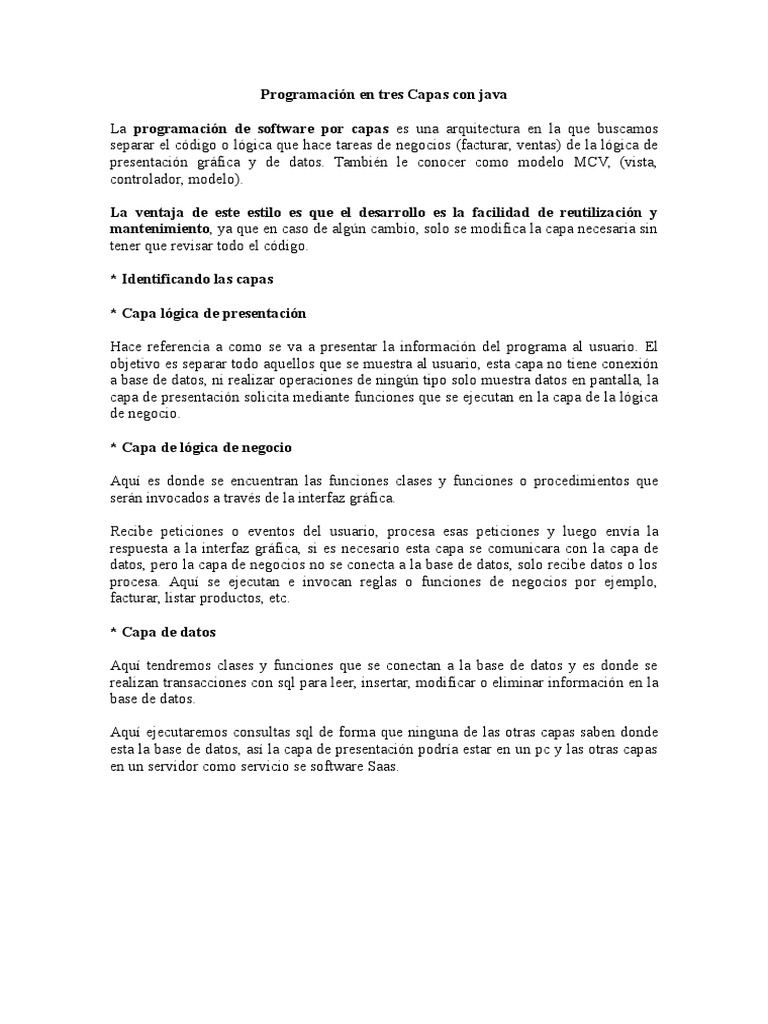 Programación Java: Arquitectura en Tres Capas | PDF | Java (lenguaje de ...
