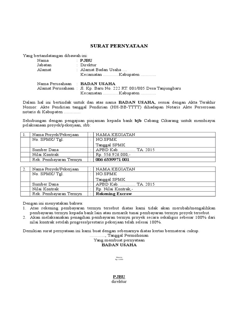 Contoh Pernyataan Termyn 100