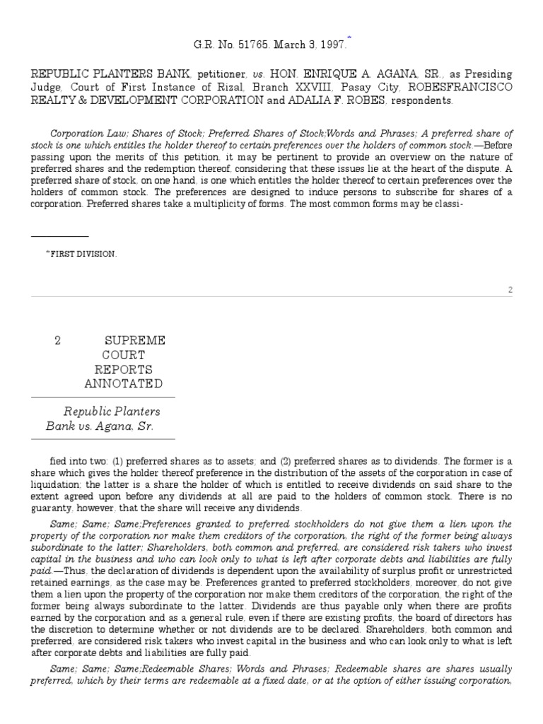Republic Planters vs. Agana PDF Dividend Corporations