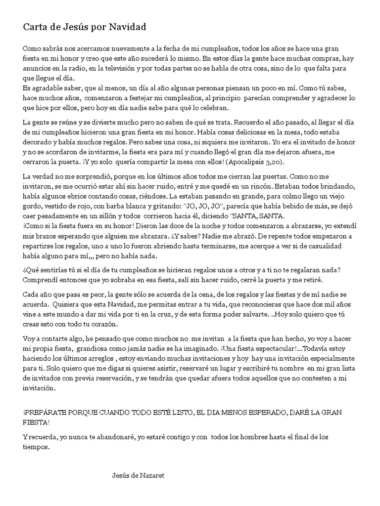 Carta de Jesús Por Navidad  Cumpleaños  Navidad