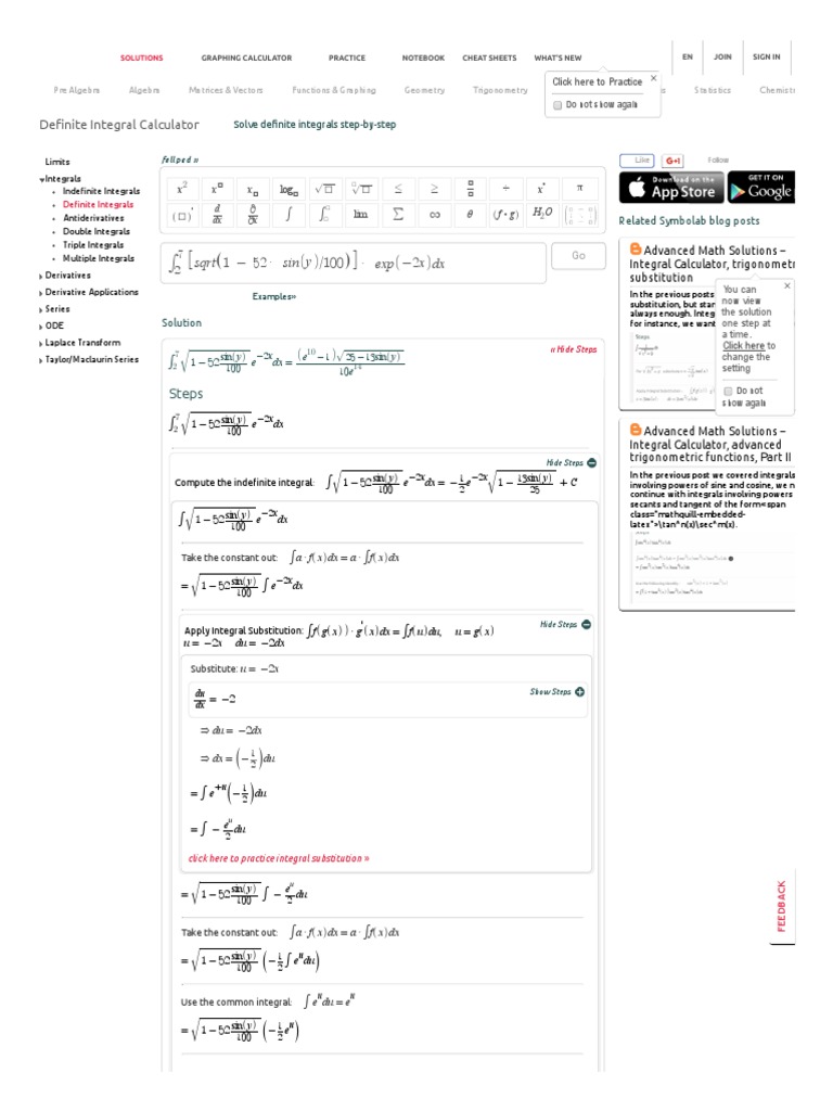 Definite Integral Calculator - Symbolab | Trigonometric Functions | Integral