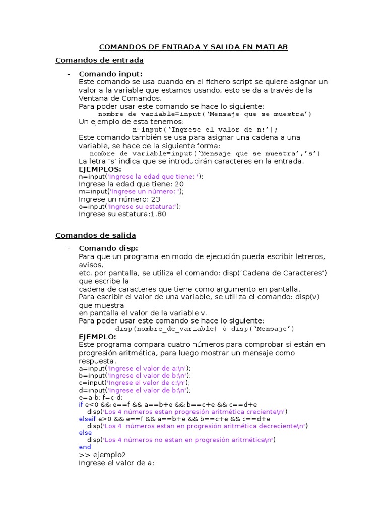 Comandos de Entrada y Salida en Matlab | PDF | Aritmética | Variable ...