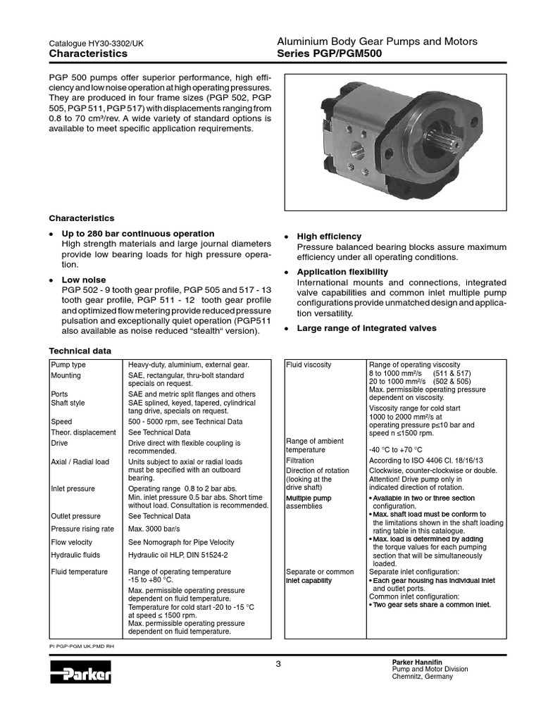 PARKER 3349112014 PGP511 SERIES , PGP511A0140AB1H2VF5F3B1B1 Gear Pump