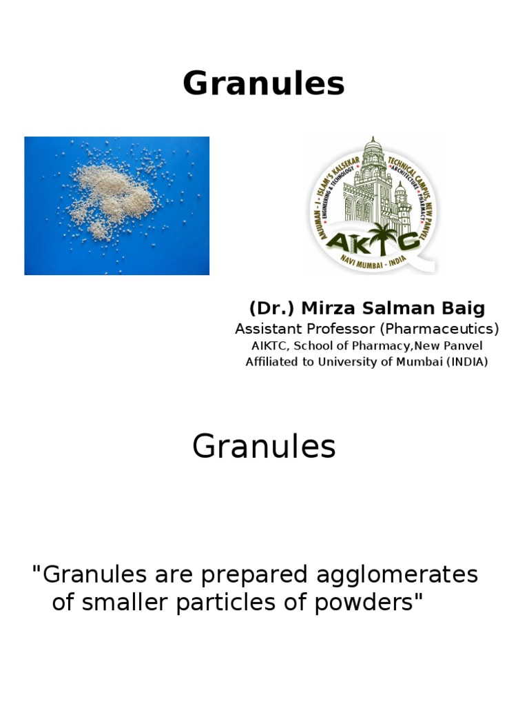 Granules SB Tablet (Pharmacy) Chemistry