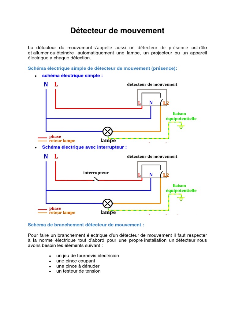 Schema Electrique Detecteur De Mouvement Avec Interrupteur Détecteur de Mouvement | PDF