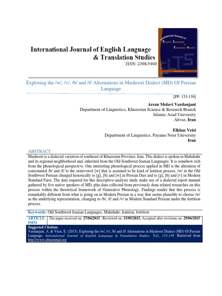Mashoori Dialect Consonant Alternations | PDF | Persian Language ...