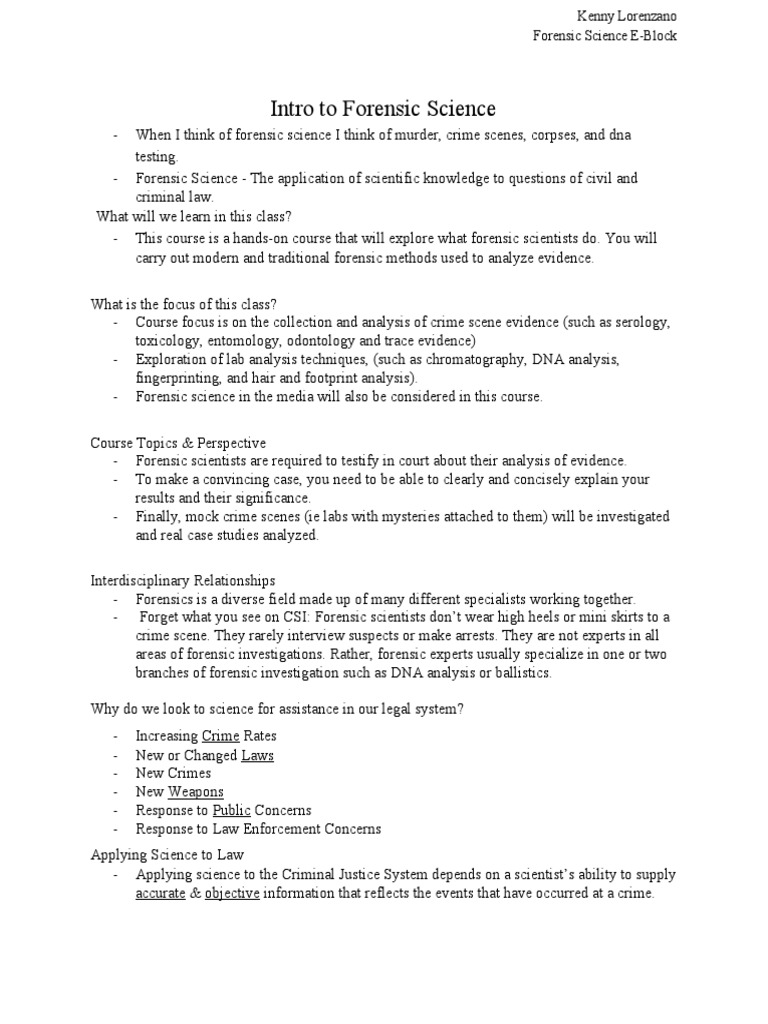 Forensic Science Course Overview | PDF | Forensic Science | Crime Scene