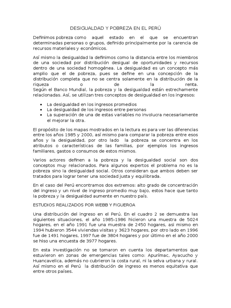 Desigualdad y Pobreza en El Perú | PDF | Pobreza | Pobreza e indigencia