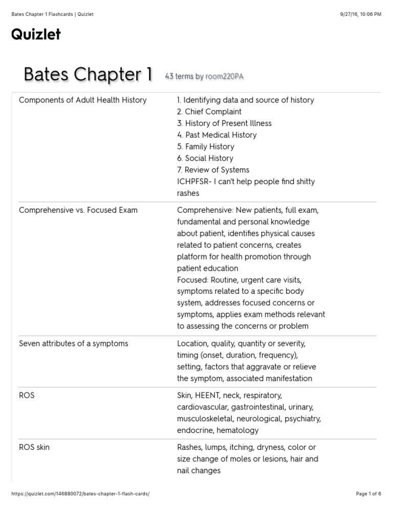 Bates Chapter 1 Flashcards Quizlet Physical Examination Pain