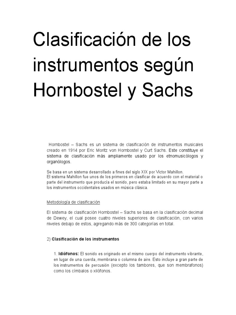 Clasificación de Instrumentos Musicales HornbostelSachs Download
