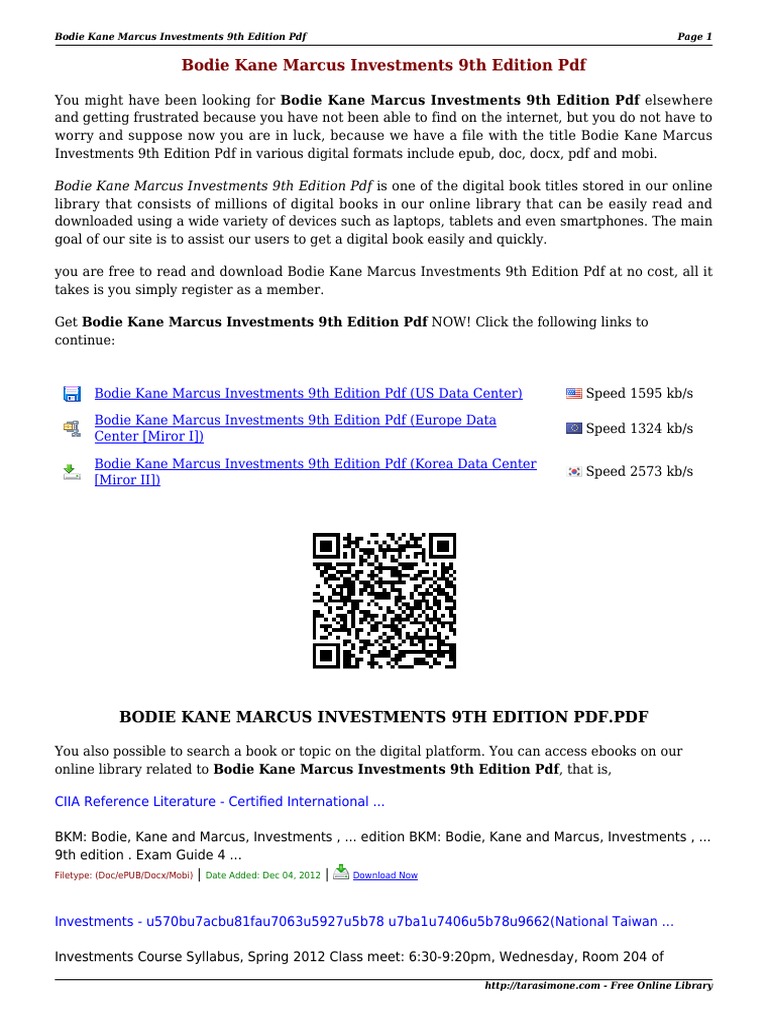 Free Bodie Kane Marcus Investments PDF | PDF