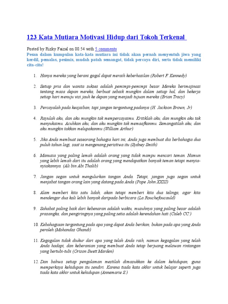 123 Kata Mutiara Motivasi Hidup Dari Tokoh Terkenal 123 Kata Mutiara Motivasi Hidup Dari Tokoh Terkenal