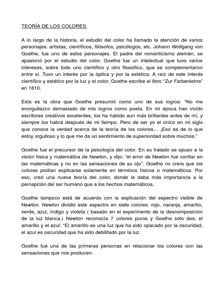Teoría del Color de Goethe | PDF | Johann Wolfgang von Goethe | Color