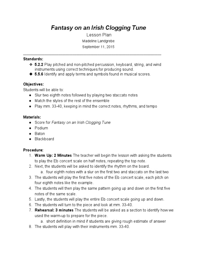 Irish Clogging Tune Lesson Plan | PDF | Educational Assessment | Musicology