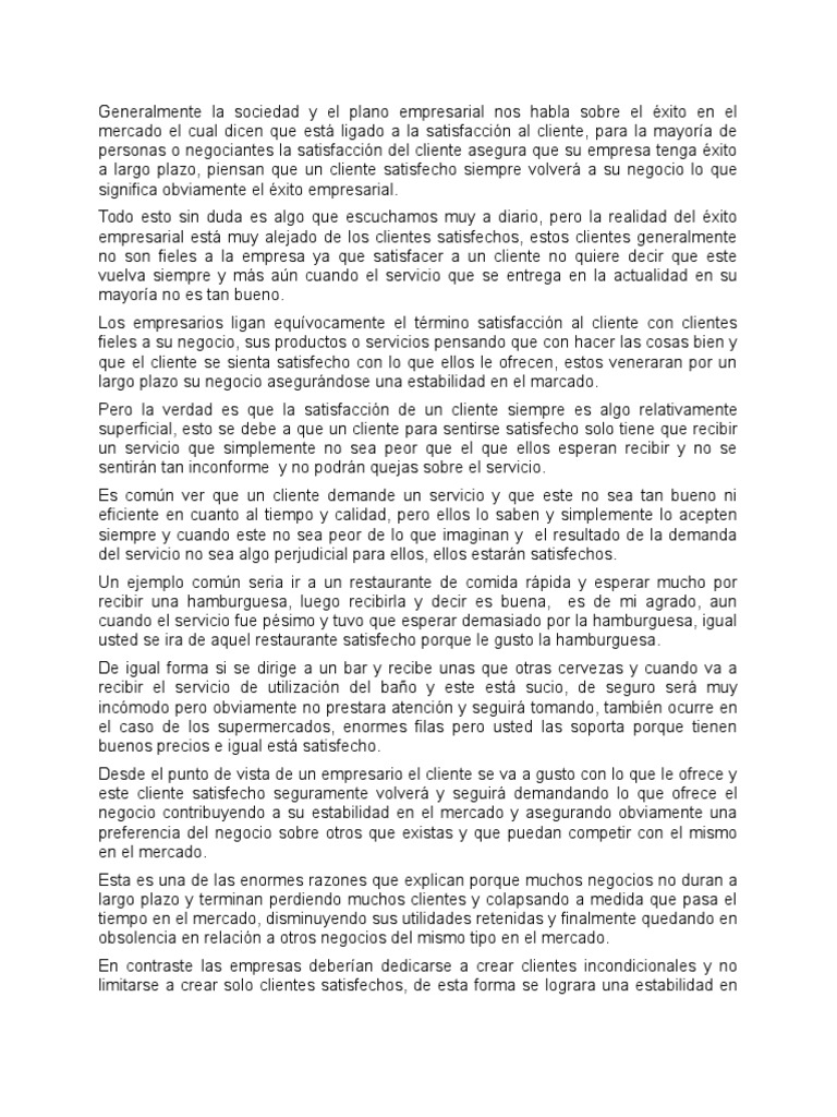 Clientes Satisfechos vs. Incondicionales | PDF | Cliente | Mercado ...