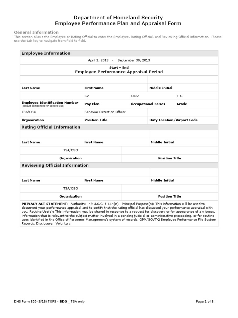 Department of Homeland Security Employee Performance Plan and Appraisal ...