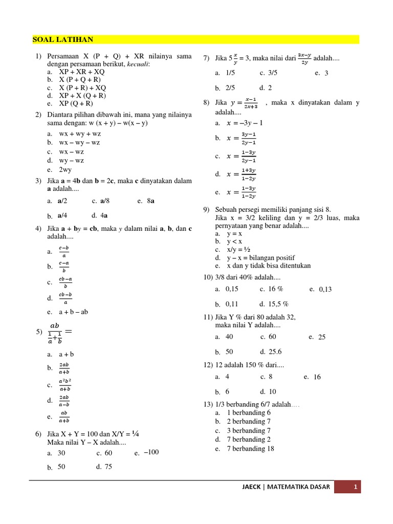 Soal Latihan Matematika Dasar | PDF