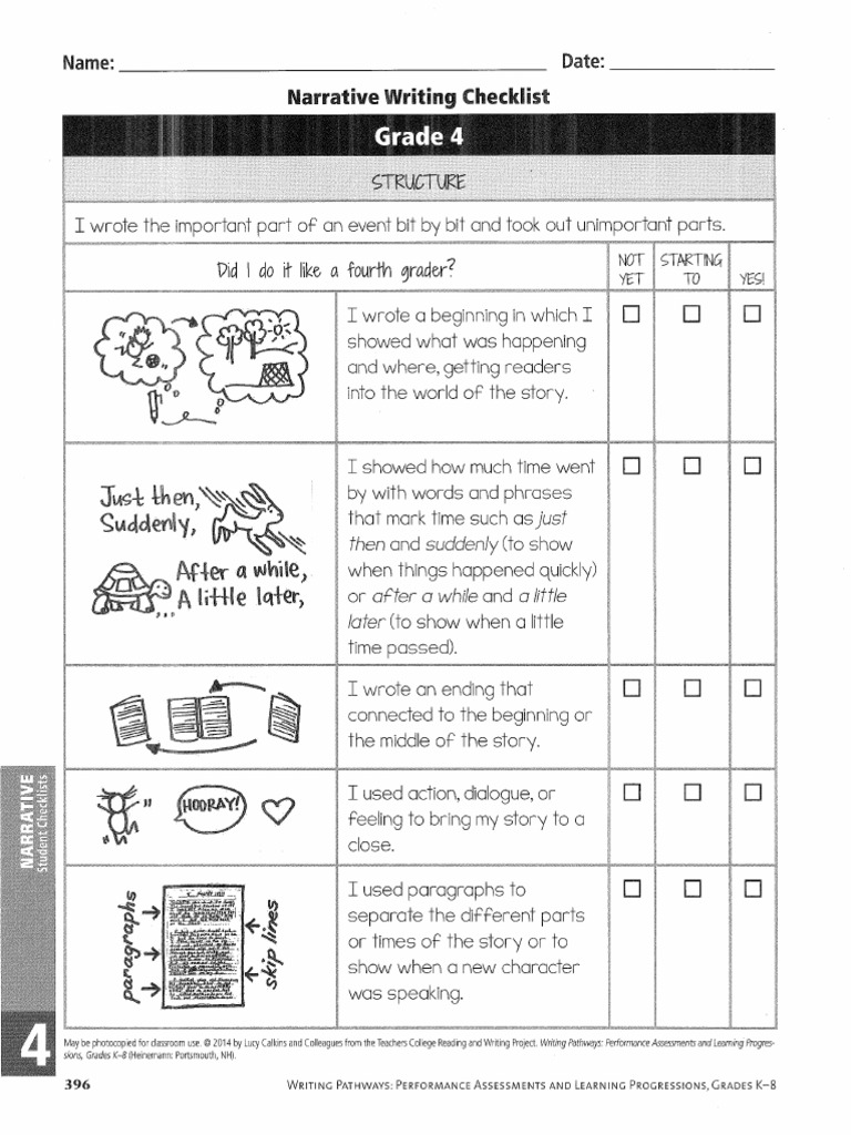 g4 Narrative Writing Checklist PDF