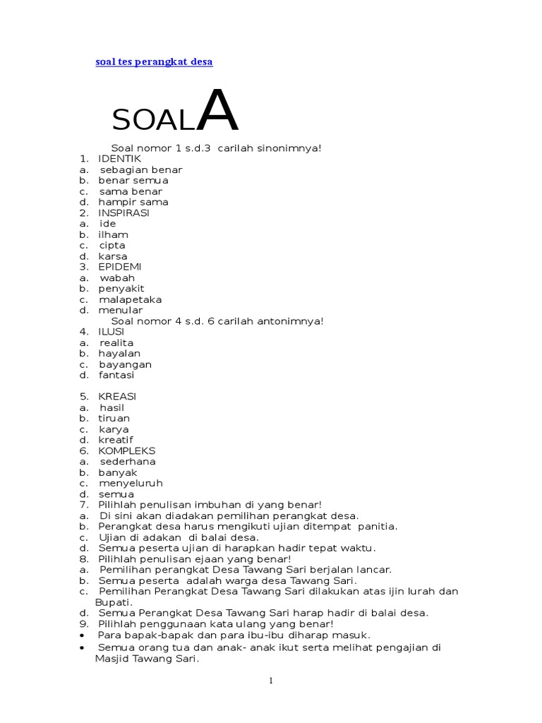 Soal Tes Perangkat Kepala Dusun Docx
