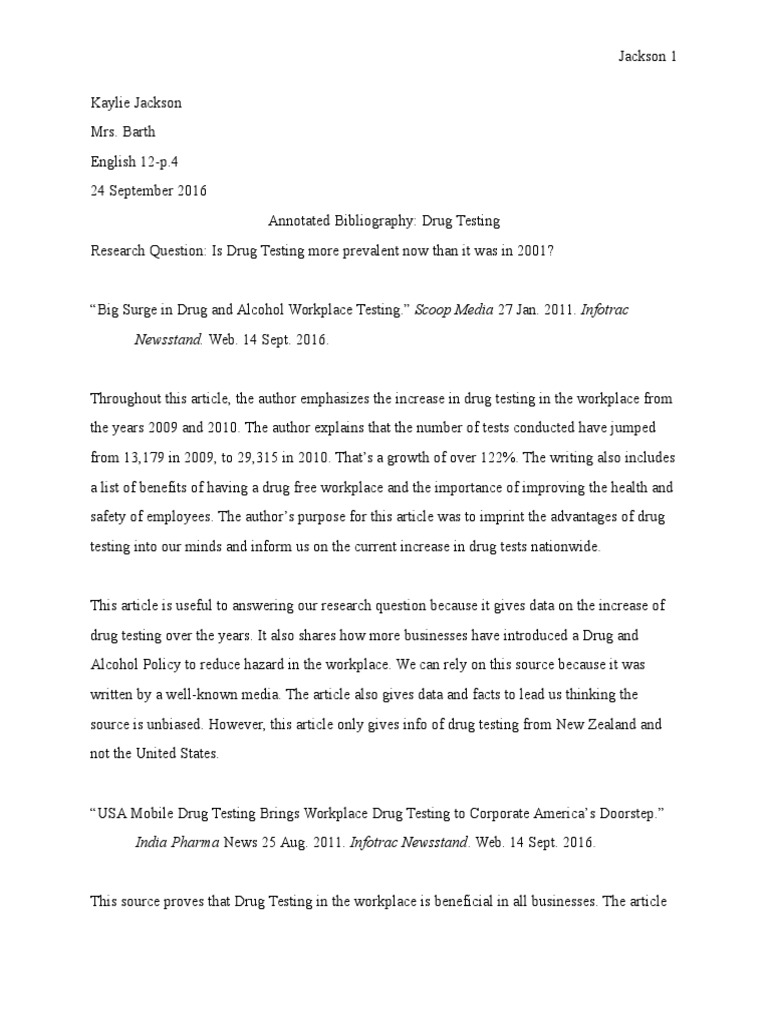 Annotated Bibliography Nickel and Dimed Download Free PDF Drug Test