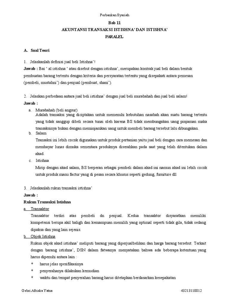 Soal Akuntansi Istishna Guru Paud
