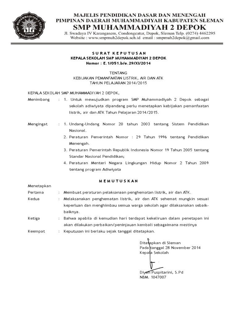 Contoh Sk Hemat Energi