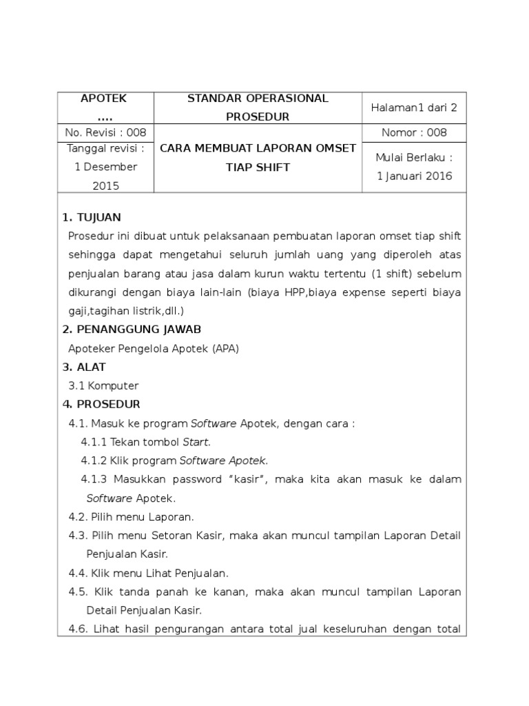 Apotek Standar Operasional Prosedur Cara Membuat 