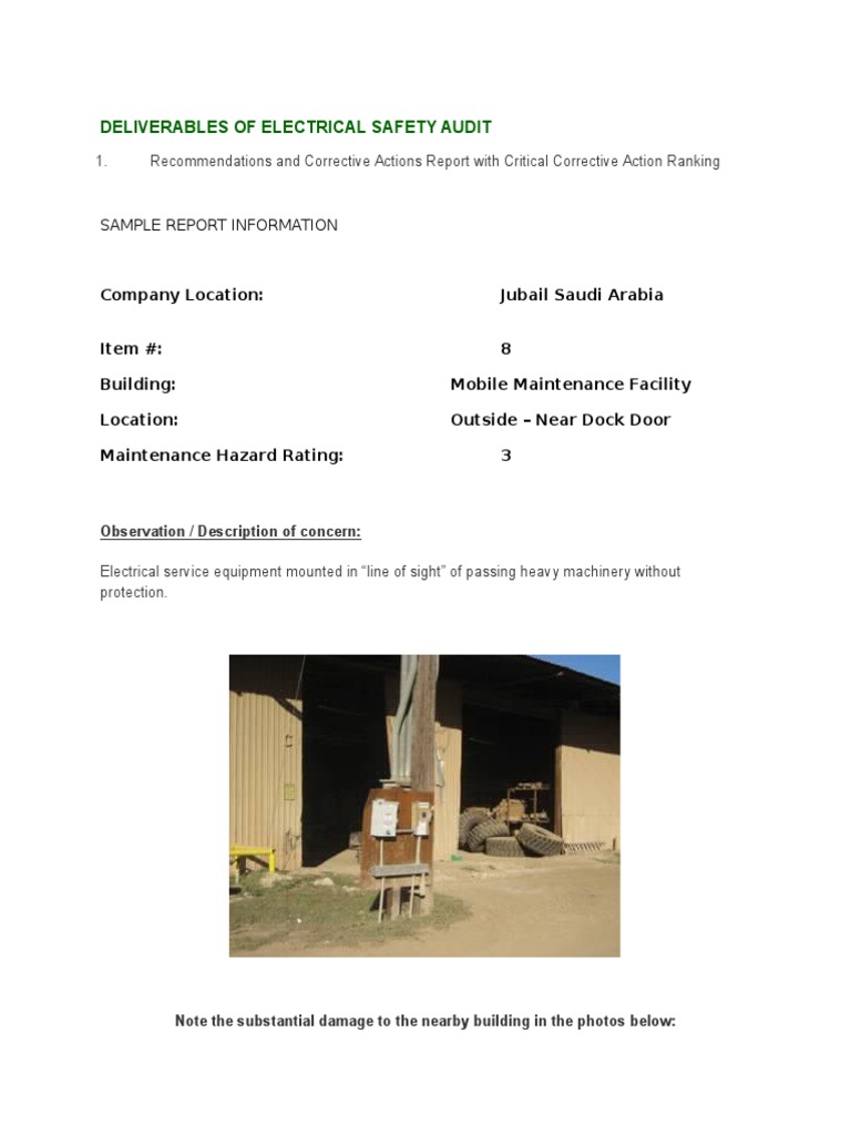 Electrical Safety Audit Report | PDF | Technology & Engineering