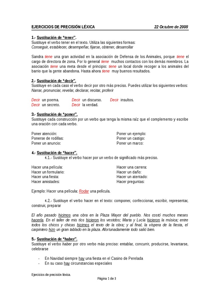 Ejercicios de Precision Lexica | PDF | Verbo