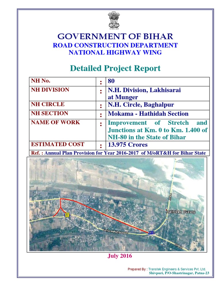 Mokama-Munger NH-80 Improvement DPR | PDF | Road | Road Surface