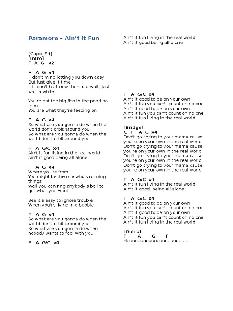 PARAMORE AIN T IT FUN LYRICS CHORDS visual data 5