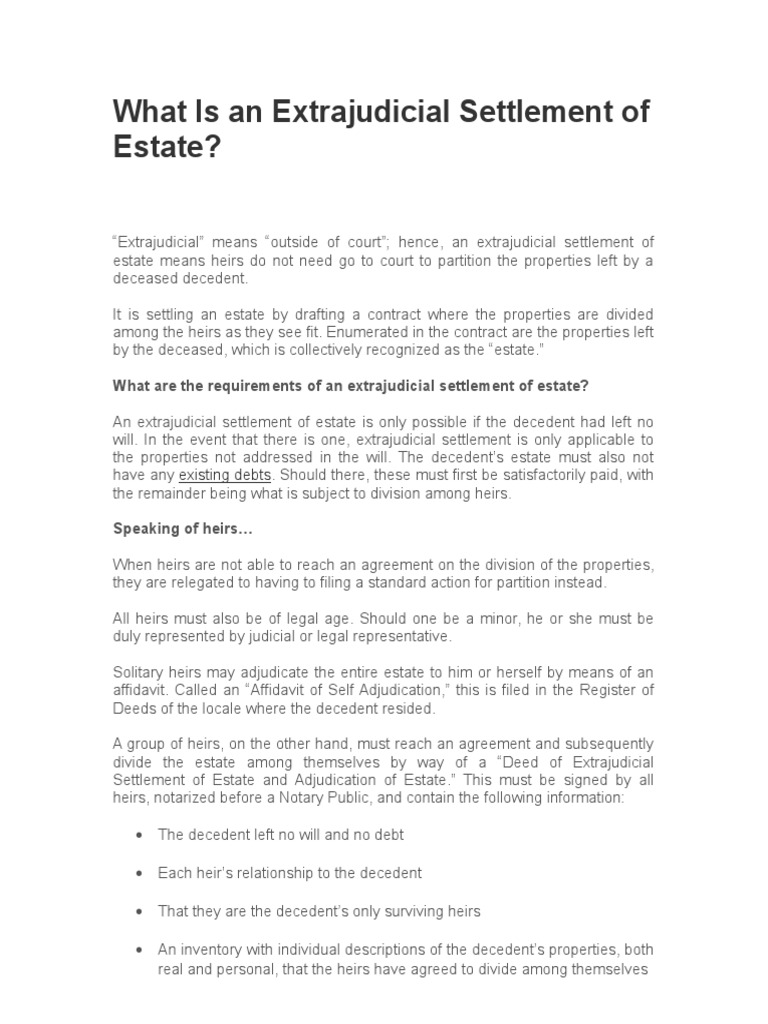 What Is An Extrajudicial Settlement of Estate | PDF | Deed | Estate Tax ...