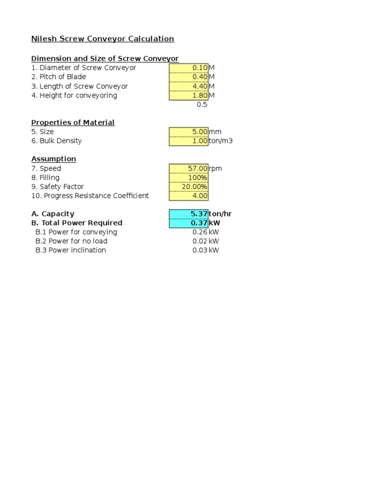 Screw Conveyor Design Calculations | PDF | Home & Garden | Science ...