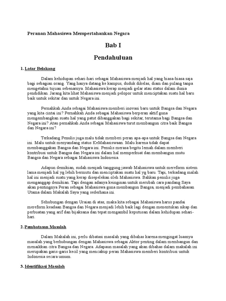 Makalah Peranan Mahasiswa Mempertahankan Negara