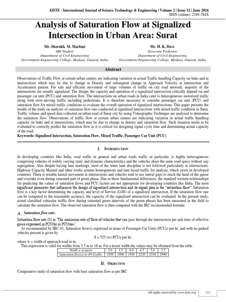 Analysis of Saturation Flow at Signalized Intersection in Urban Area ...