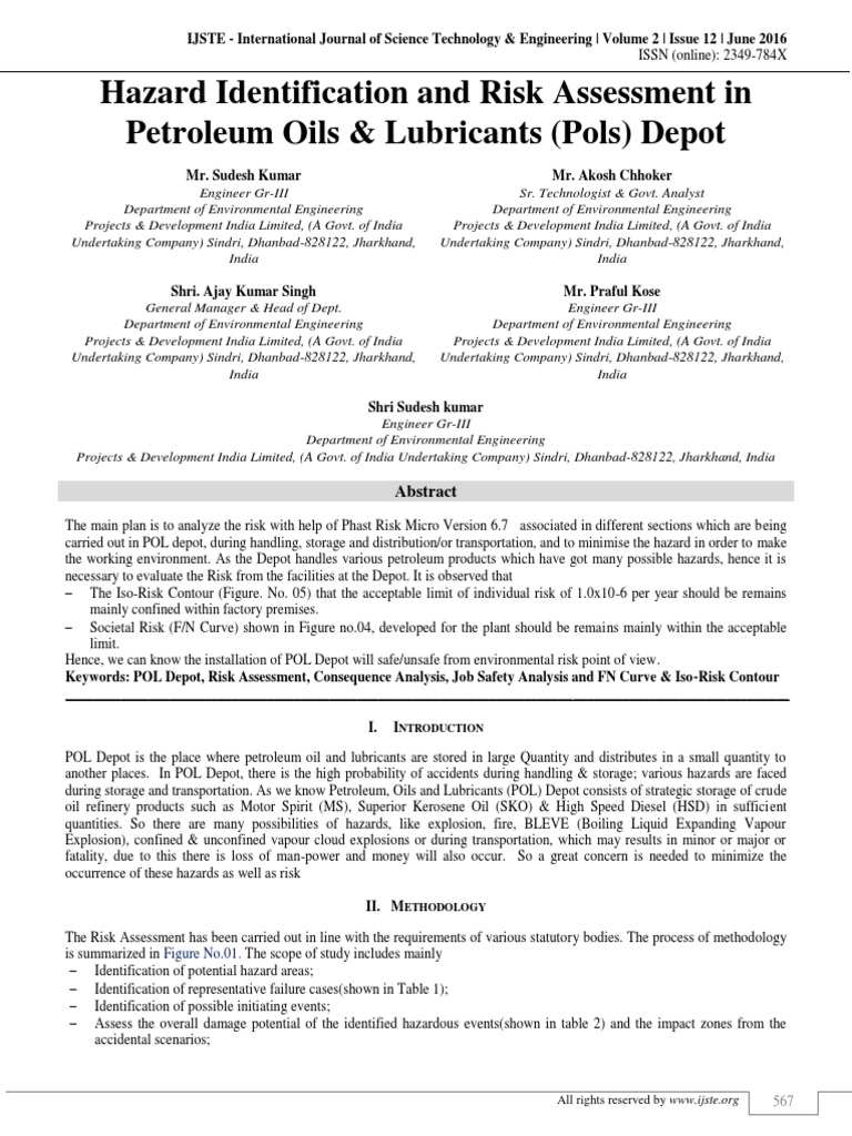 Hazard Identification and Risk Assessment in Petroleum Oils