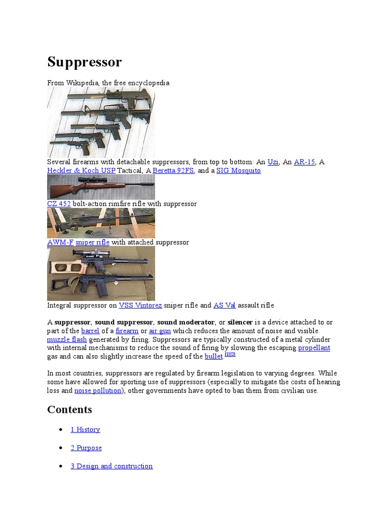 Suppressor: Uzi AR-15 Heckler & Koch USP Beretta 92FS SIG Mosquito | PDF |  Projectiles | Projectile Weapons