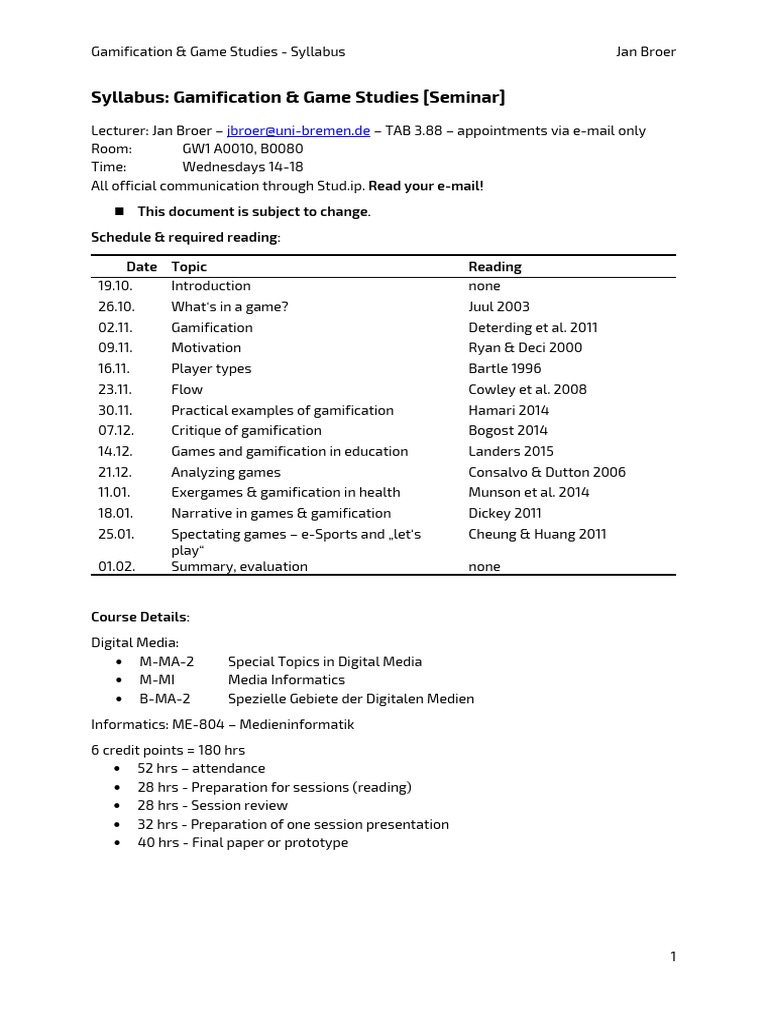 Digital Media Syllabus Gaming Collaboration