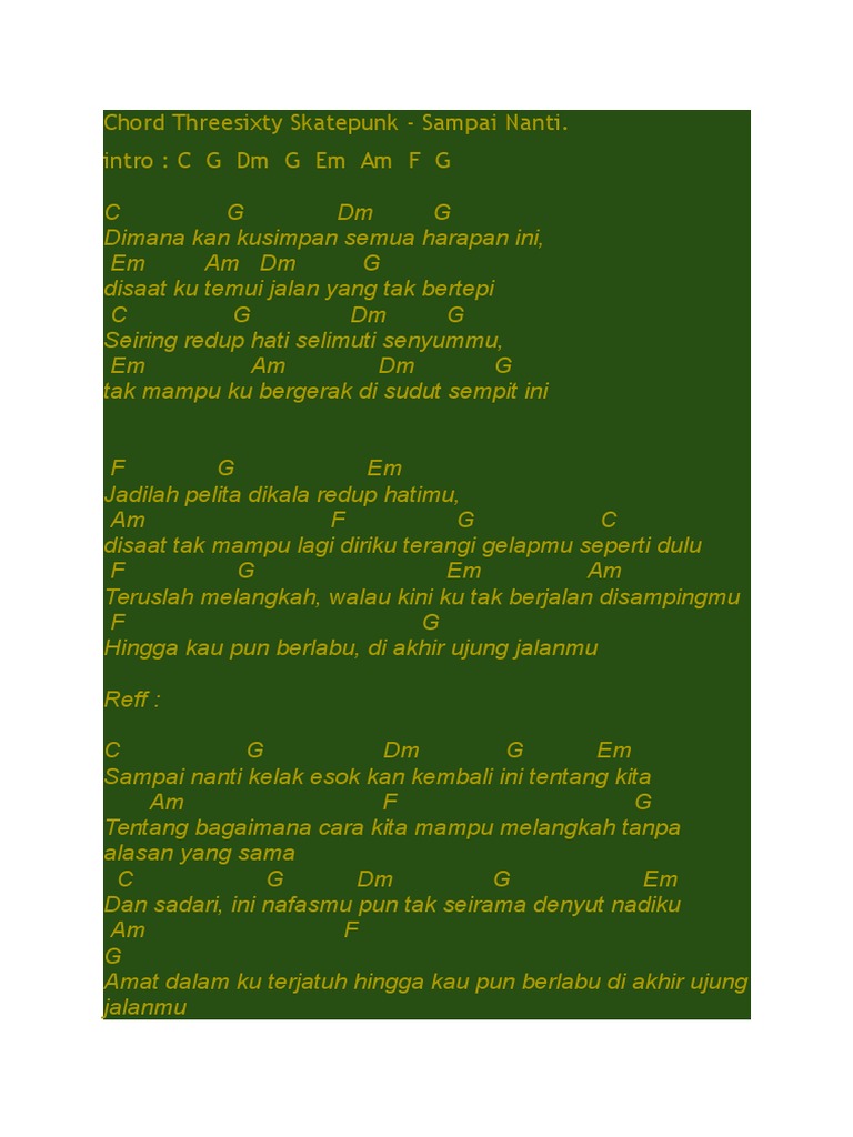 Kumpulan Chord Lagu Chord Threesixty Sampai Nanti