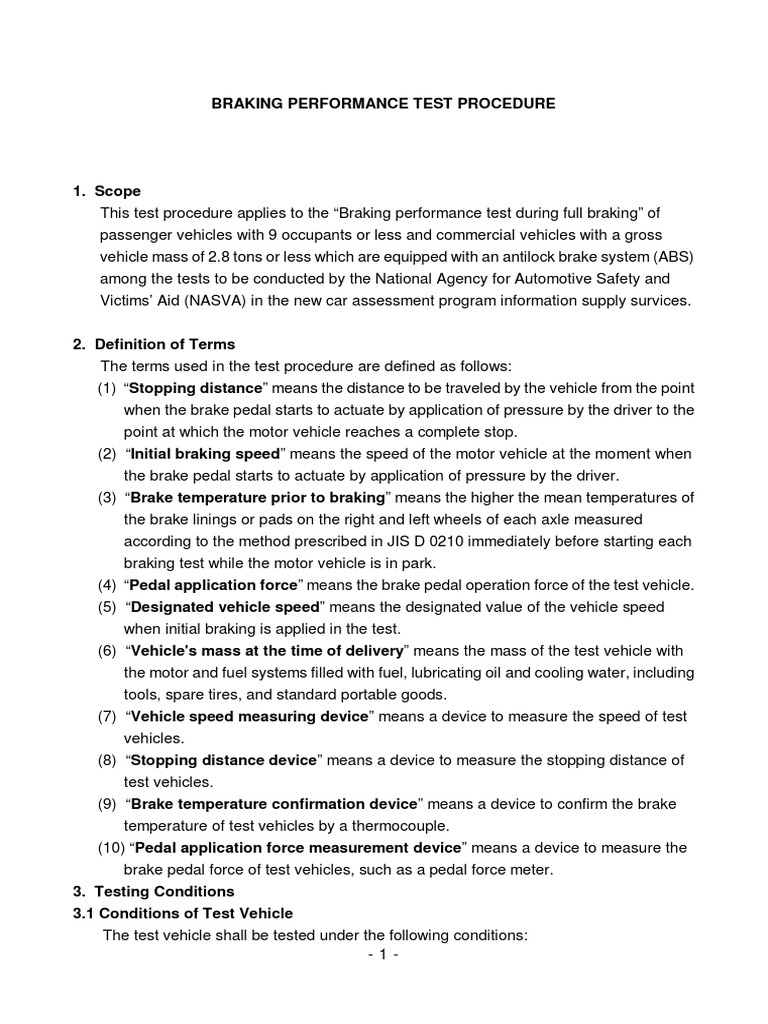 2014 Braking Performance Safety Performance Test Procedure Download