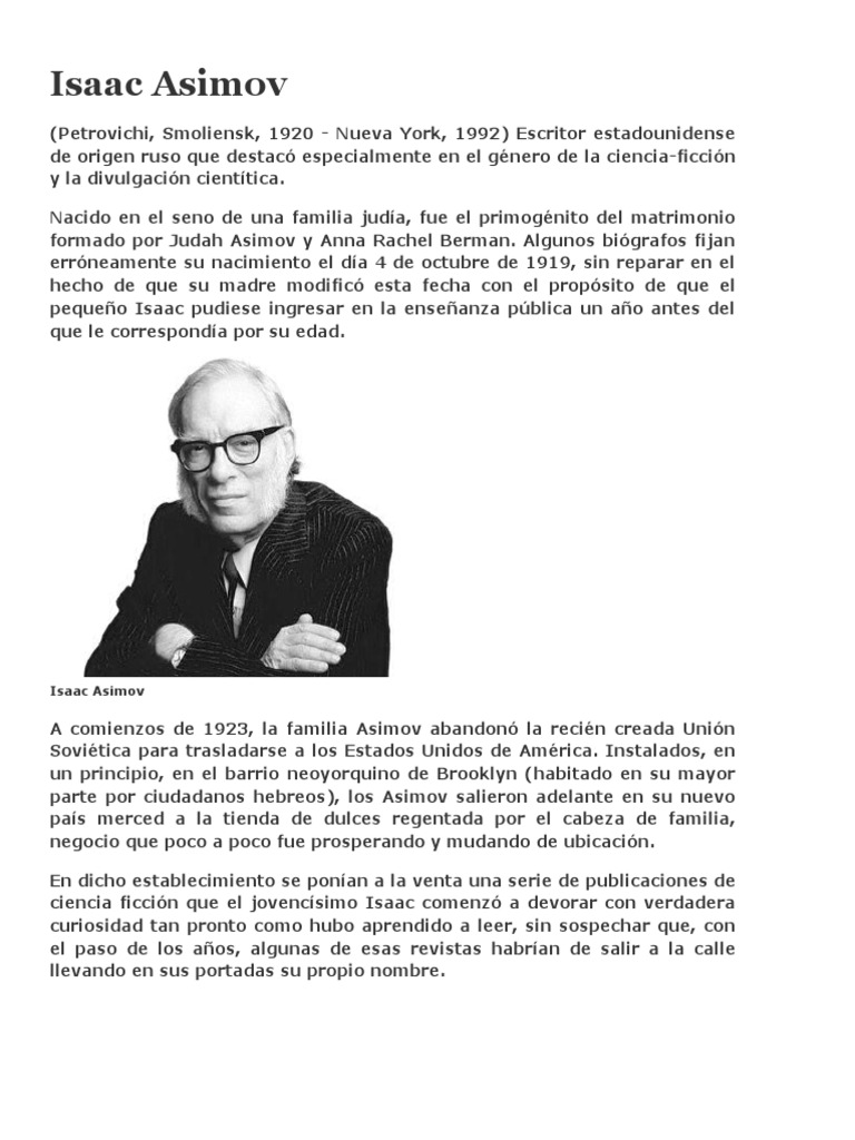 Biografía de Isaac Asimov. Isaac Asimov Robot