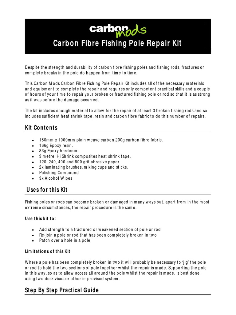 Carbon Fibre Fishing Pole Repair Kit Instructions PDF Fishing Rod