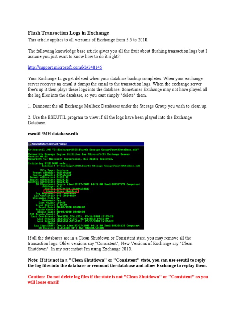 Flush Transaction Logs in Exchange Eseutil /MH Database Edb PDF